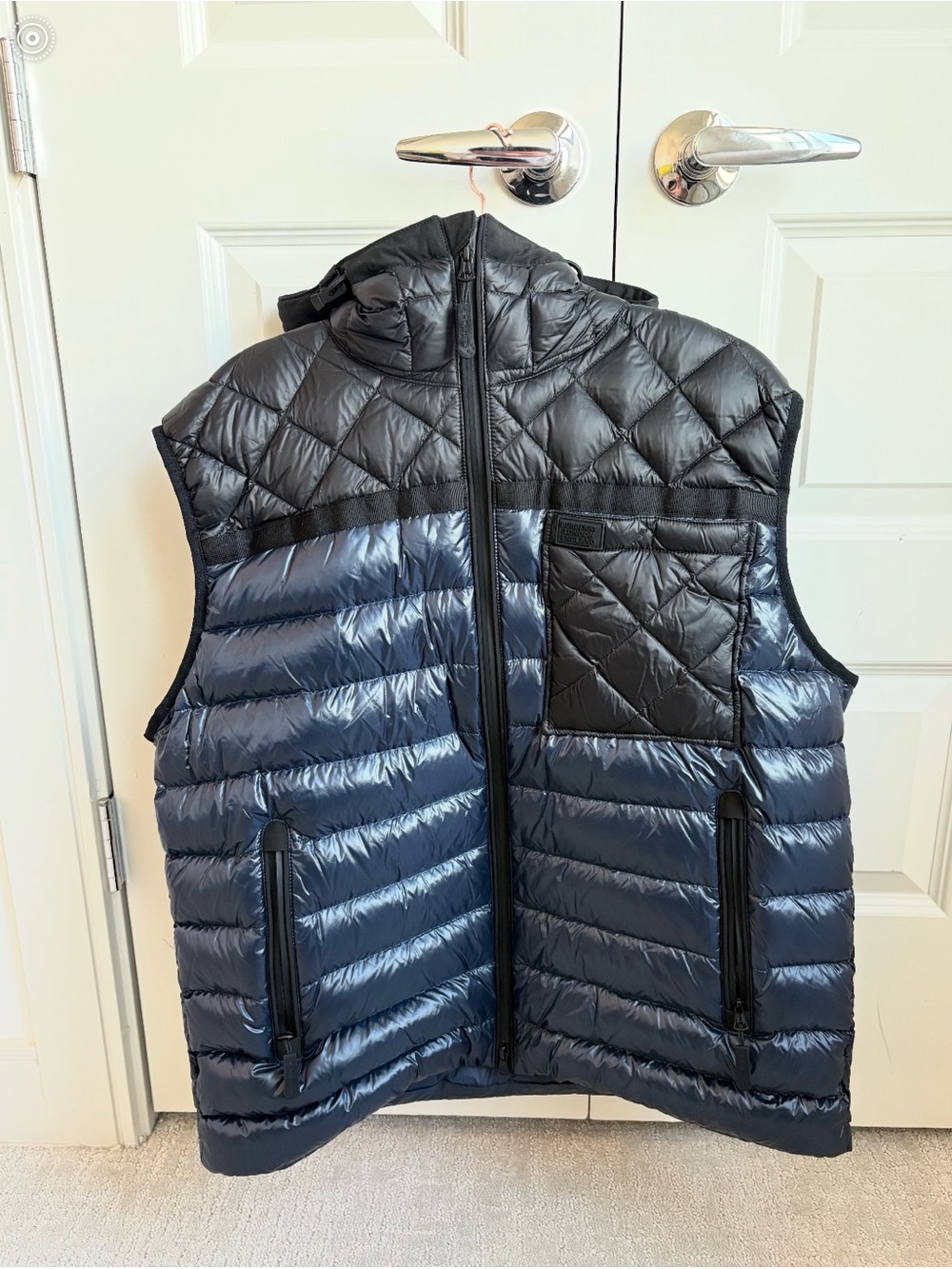 Burberry Navy and Black Quilted Hooded Puffer Vest